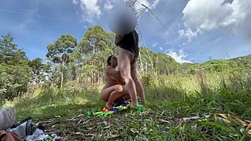 Skinny brunette college babe swallows cum after risky outdoor pov monster cock riding creampie