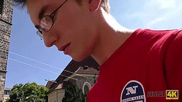 hunt4k. young brunette chick rides cock pov next to her watching cuckold