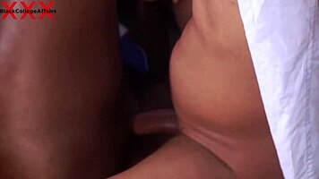 Horny ebony classmate teases with big tits and ass before creampie pounding full vid on red