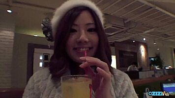 young asian sucks old cock deep behind bowling alley craving hot cum