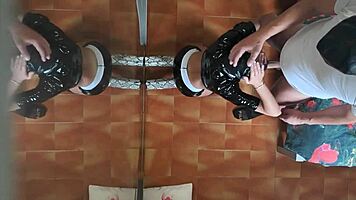 brunette milf in lingerie deepthroats big cock then orgasms doggystyle creampie