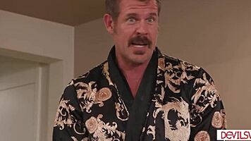 wife sneaks sloppy threesome licks with husband's big-titted mistress