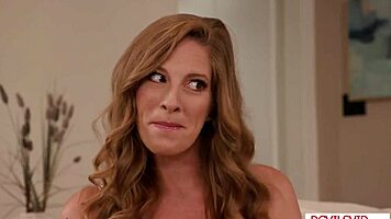 wife sneaks sloppy threesome licks with husband's big-titted mistress