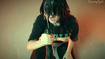 shy girl bound to fuckmachine drips cum from wild creampie