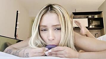 petite blonde latina fingers ass wildly with toys solo