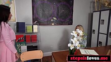 Teacher discovers playful classroom duo and eagerly joins their steamy romp