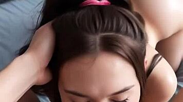 whoa, this petite cutie deepthroats that huge cock like a pro