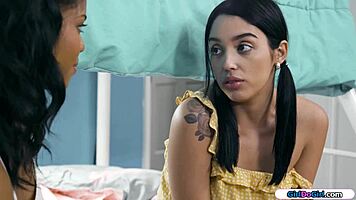 ebony goddess facesits teen latina in hardcore lesbian smothering kissing frenzy