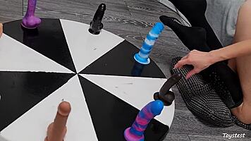 Wheel of dildos spins for her wild anal orgasm win