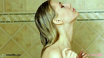 elegant blonde teen steps into steamy shower routine 🛁💦