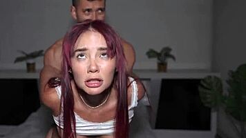 college redhead slut bent over for rough doggystyle creampie riding and moaning orgasms