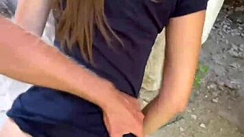 tall skinny brunette teen chokes on sloppy deepthroat before wild pov pounding