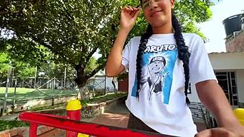 training a perfect body morena fitness babe close-up with creampie in tight pussy