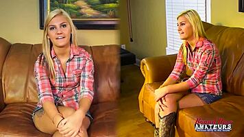 Southern blonde Bailey passionately sucks throbbing cock before riding it hard to swallow hot cum eagerly