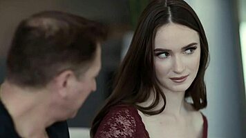 Horny petite brunette begs for deepthroat on stepdad's monster cock doggystyle