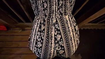 Babe grinds horny petite ass teasing in public