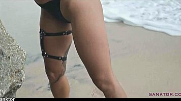 Skinny asian babe fingers herself nude on crowded beach