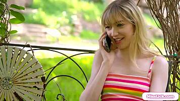 Petite Young Tits Licked by Big Tits Milf Almost Caught