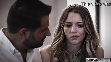 Older boyfriend hammers small tits teen's shaved pussy hard