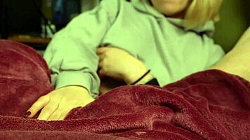 tv time with neighbor turns into ruined handjob orgasm mess