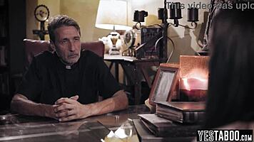 busty milf seduces priest in church