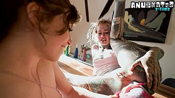 tattooed goth lesbians finger gaping assholes with dildos