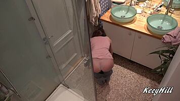 hey busty kecy, show us those tits in the steamy shower