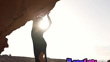 Petite latina strips naked outdoor posing