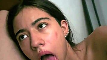 latina babe slurps massive cock