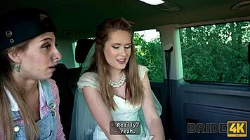 Sexy bride sneaks threesome in car with natural tits 😈👰🚗