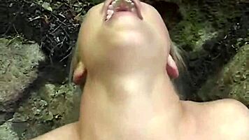 sexy blonde teen lesbian rips clothes for outdoor pussy fingering