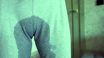 desperate pee drenches sweatpants in kinky thrill