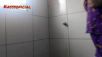 Neighbor's house bath unleashes delicious shower orgasm