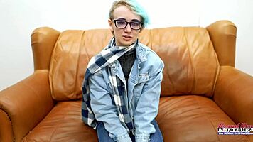 Blue haired Raven gets fingered deep then fucked hard till she swallows every drop!