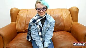 Blue haired Raven gets fingered deep then fucked hard till she swallows every drop!