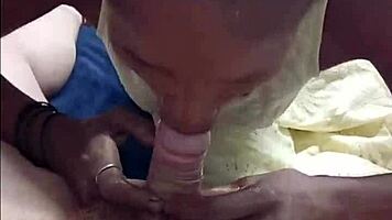 black beauty sucks white cock deep then squeezes it between perfect big tits