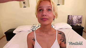 Petite Blonde Begs for Deep Anal Pounding and Cum Gulp