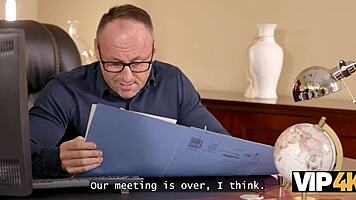 Hey, check out this sexy blonde with long legs and big natural tits getting fucked in her job interview