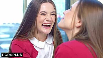 schoolgirl besties share huge cock cum facials creampie