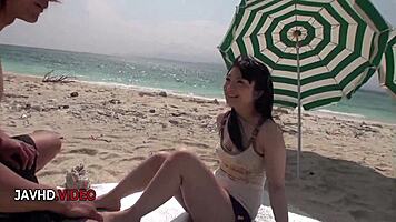 Passionate asian teen threesome outdoor beach creampie pounding