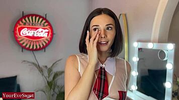 College Brunette Teases Dripping Wet Cumming on Uniform