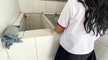 Pervy Step Teaches Skinny 18+ Girl Rough Doggystyle After School