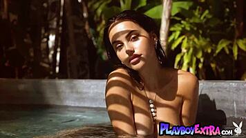 smoking hot claudia tihan strips naked outdoor in tropical paradise uh