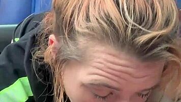 Hooker Bares Ass for Street Blowjob Swallows Public Cumshot