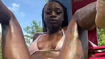petite caribbean beauty flashes pretty pussy outdoors in jamaica public