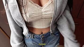 busty latina teen in jean shorts fucks secretly with friend