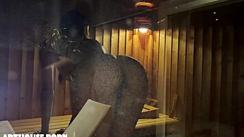 petite latina oily footjob in steamy sauna!