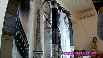 Old guy face fucks tattooed long leg brunette slut in short jeans