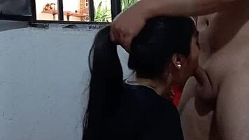 im pounding babysitter's wet pussy by window while wife away