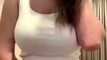 gorgeous horny milf in miniskirt masturbates big natural tits on webcam massage